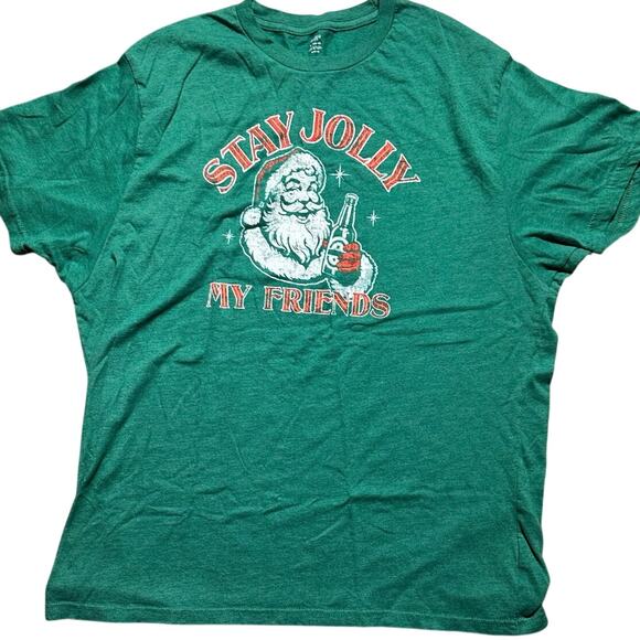 Christmas Santa Green XL Whimsy Funny Stay Jolly Cotton Polyester T-Shirt - Picture 2 of 6